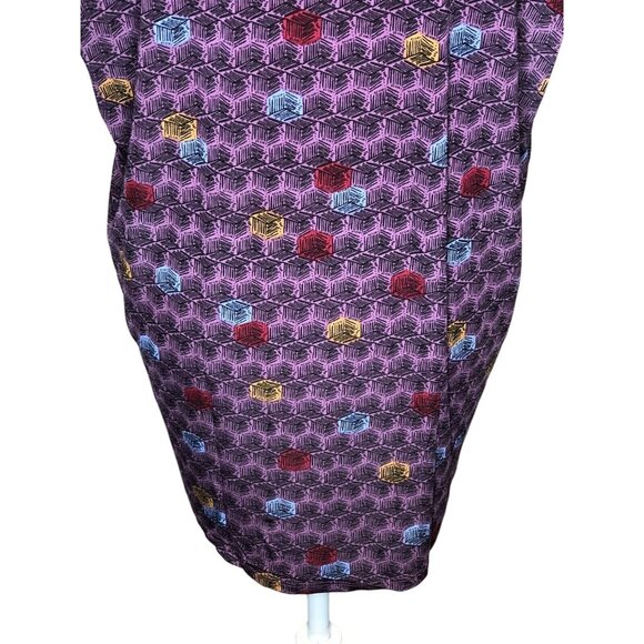 LuLaRoe Irma XXS Purple Geometric Print Short Sleeve Tunic Top Hi Low Hem - Picture 7 of 10